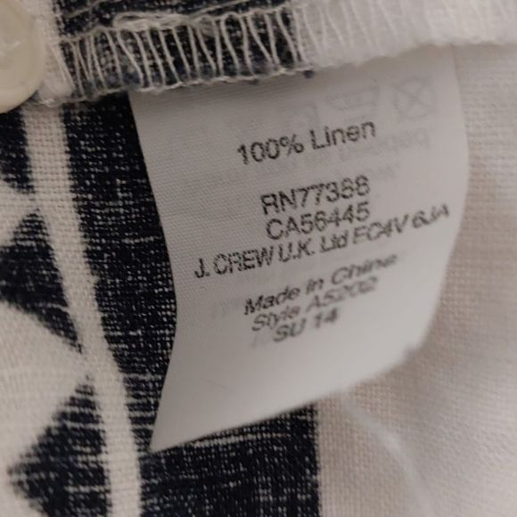 J Crew Linen Popover Top Button Up Aztec Print White - Picture 5 of 5
